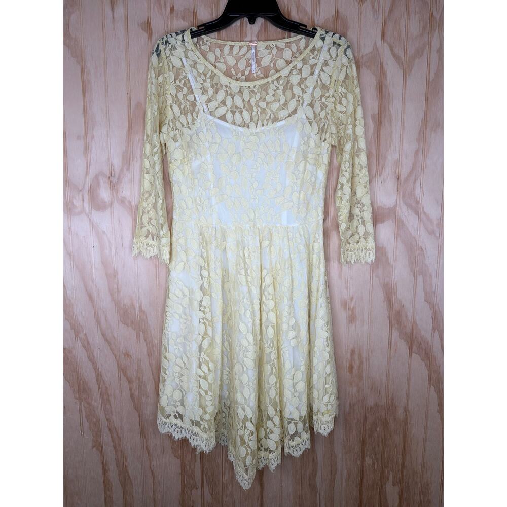 Free People Queen’s Love Asymmetrical Lace Dress Floral Mesh Size 6